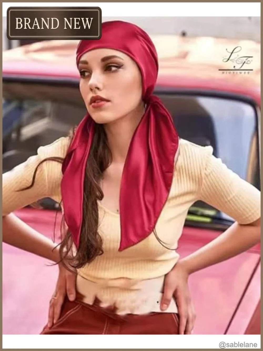 Satin Square Scarf for Women Solid Emulation Silk Handkerchief Hair Ribbon